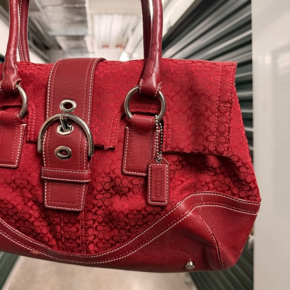 Vintage Coach buckle large shoulder bag satchel red canvas y2k - Picture 3 of 6